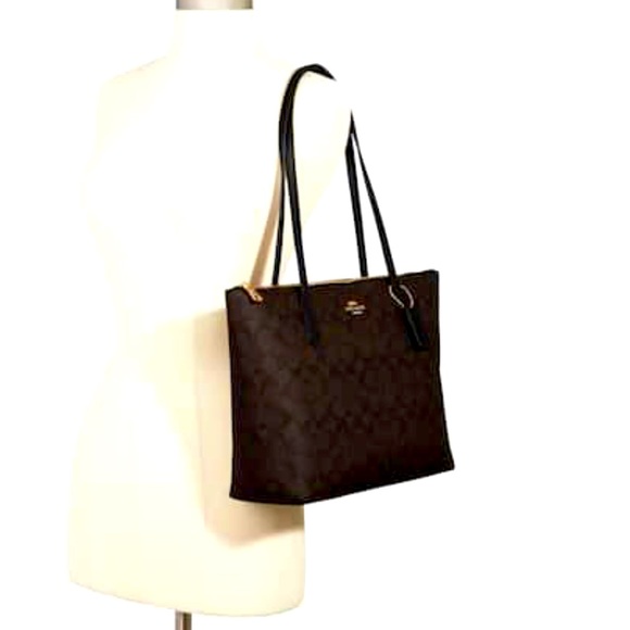 Coach Zip Top Tote in Black Brown Signature Canvas NWT - Picture 4 of 9